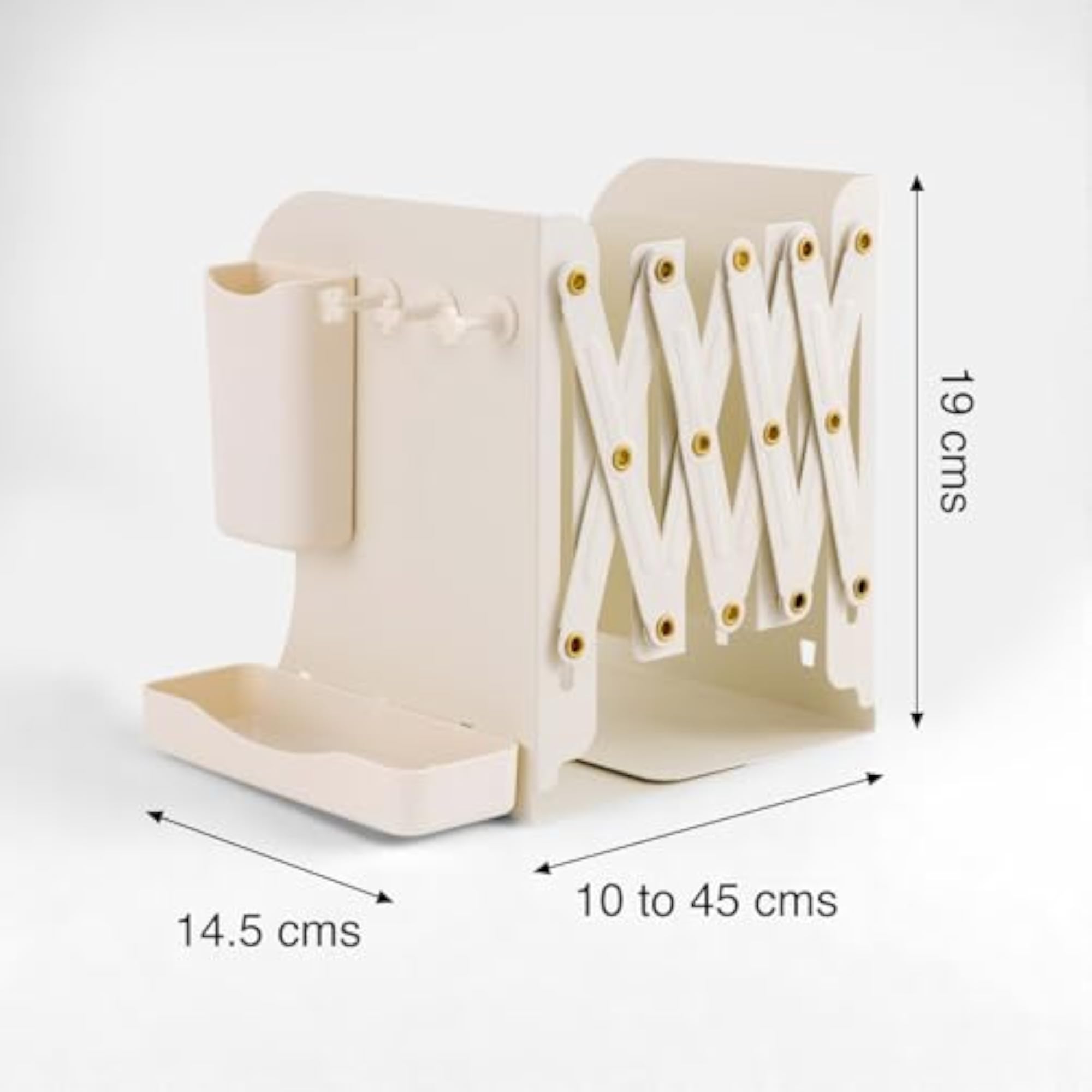 Expandable Metal Bookend with Pen Holder, 3 Compartments